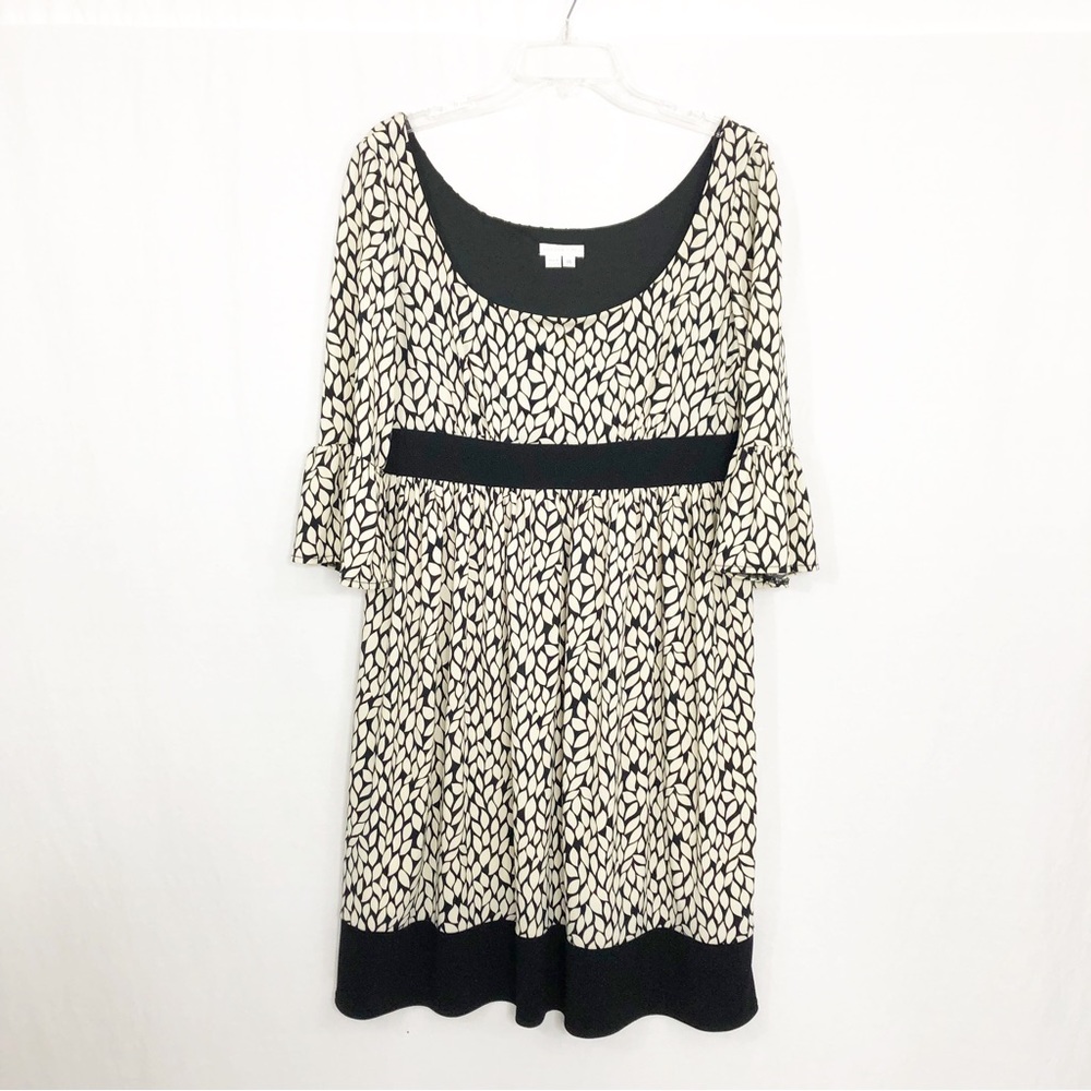 London Times Above Knee Babydoll Dress, Size 14, Tan Black